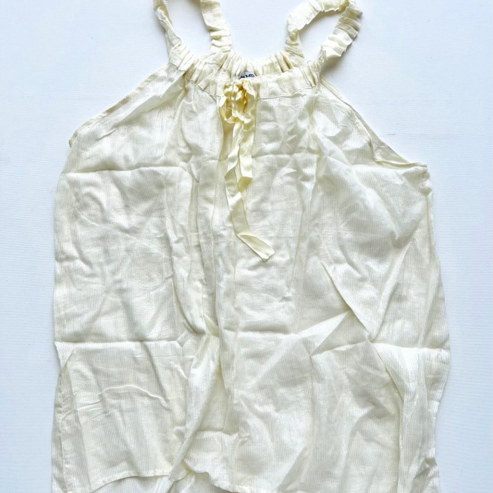 TRAMP Off White Stripe Glitter Semi Sheer  Bow Tank ( L )